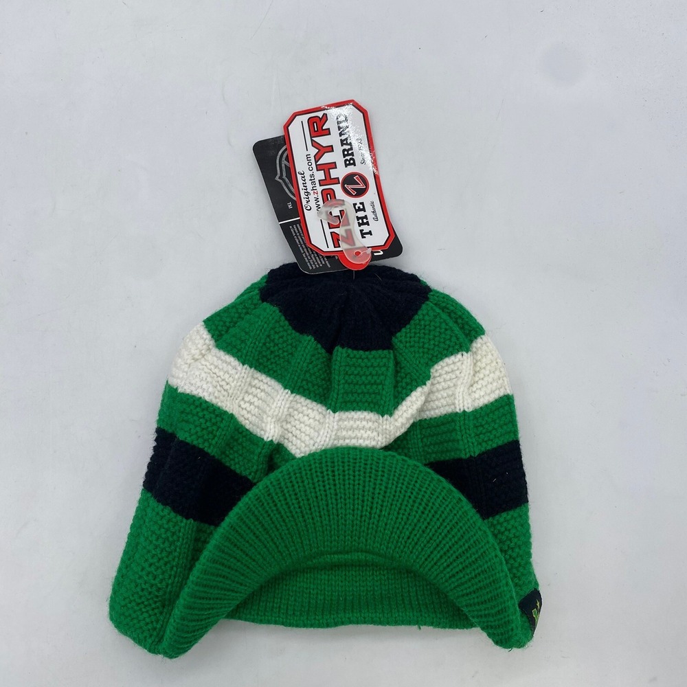 Minnesota North Star Beanie Hat Visor Trapper Cap Green Striped OSFM